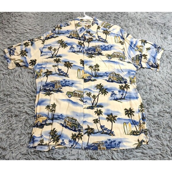 Campia Moda Hawaiian Shirt Mens XL XLarge Rayon Short Sleeve Surfing Cars Palms - Picture 1 of 11